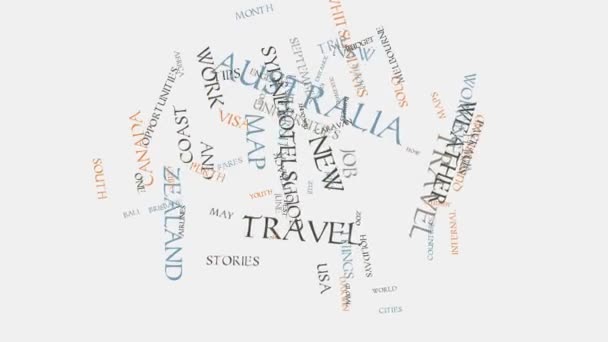 Měst Austrálie cestování, hotely a cestovní ruch slovo mrak text typografie animace — Stock video