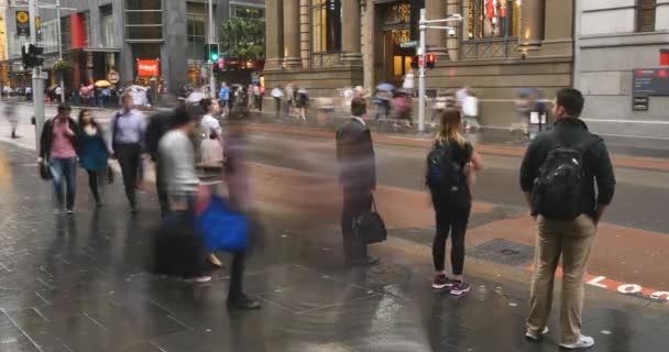 Sydney Australien upprättande shot City Street Traffic och människor tidsfördröjning — Stockvideo
