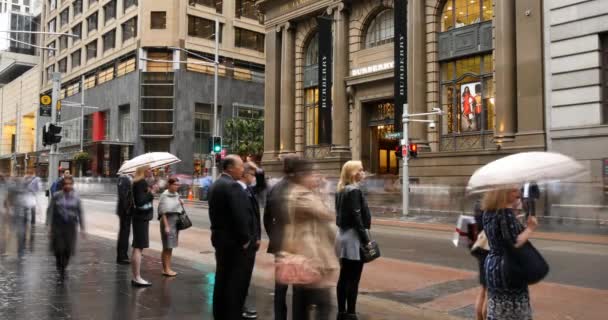 Sydney Australië oprichting shot City Street Traffic voetgangers tijd verval — Stockvideo