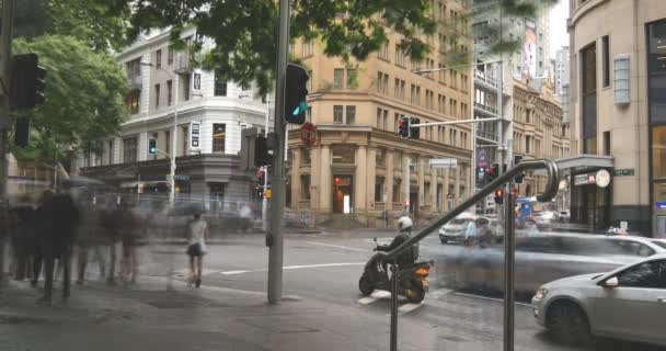 Sydney Australia establishing shot city street traffic and people time lapse — Stock Video