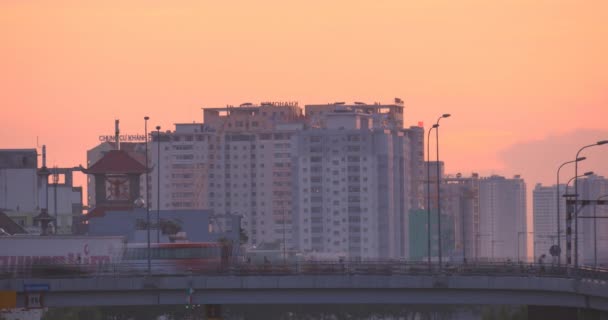Saigon River at sunset  and City Traffic on Streets — Stock Video