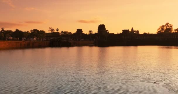 Sunrise Angkor Wat Cambodia ancient stone ruin temple — Stock Video