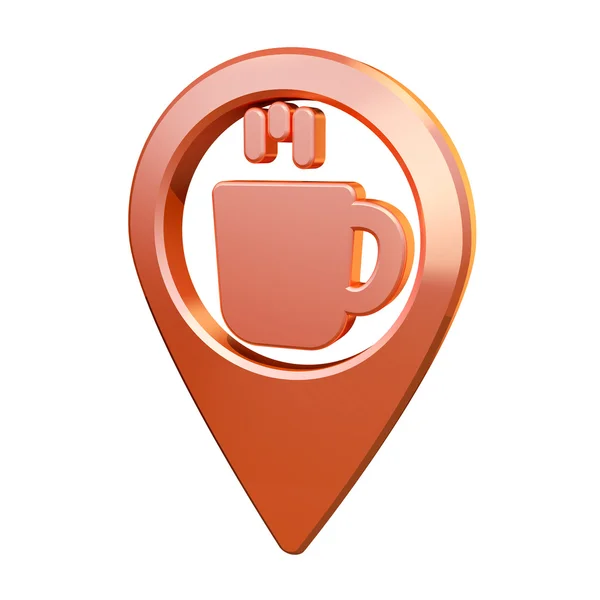 Icono de pin de mapa naranja. Icono de café o desayuno . —  Fotos de Stock
