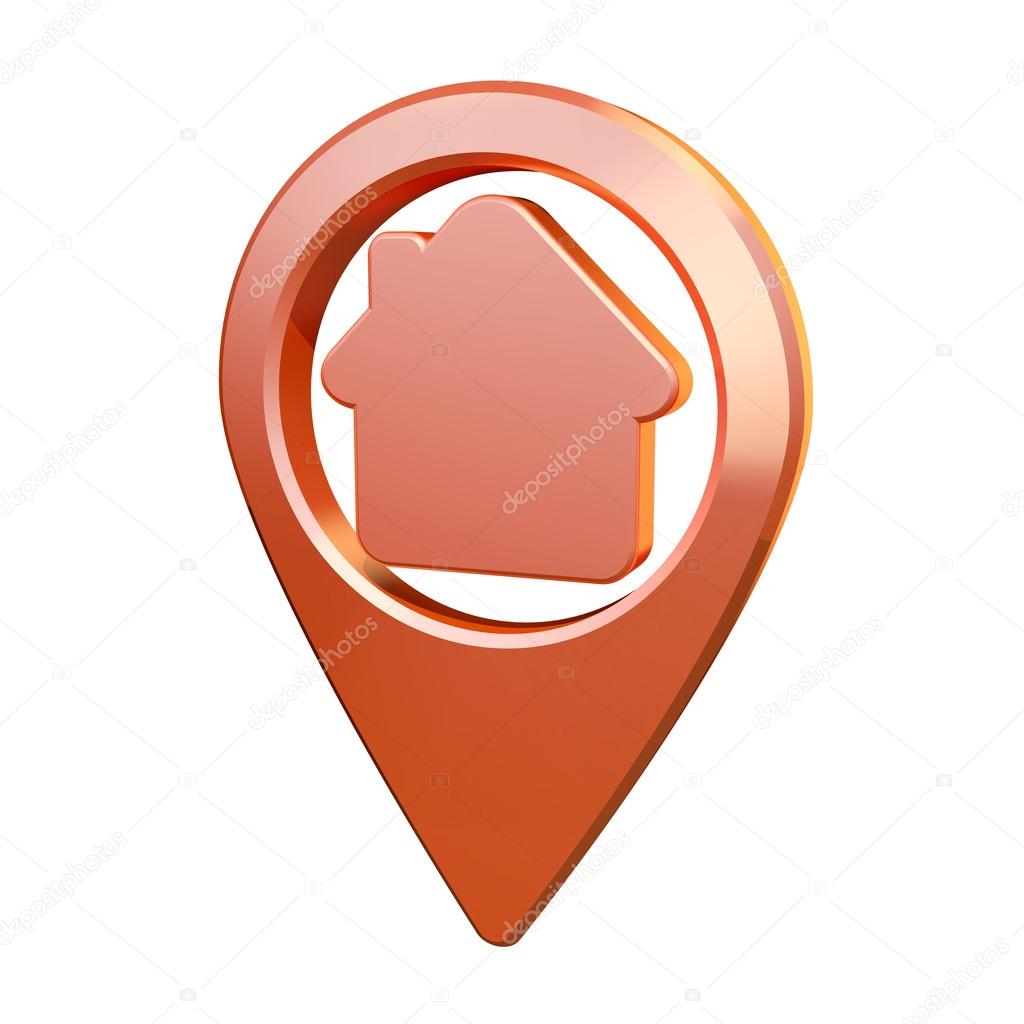 Orange map pin icon. Home or adress icon.