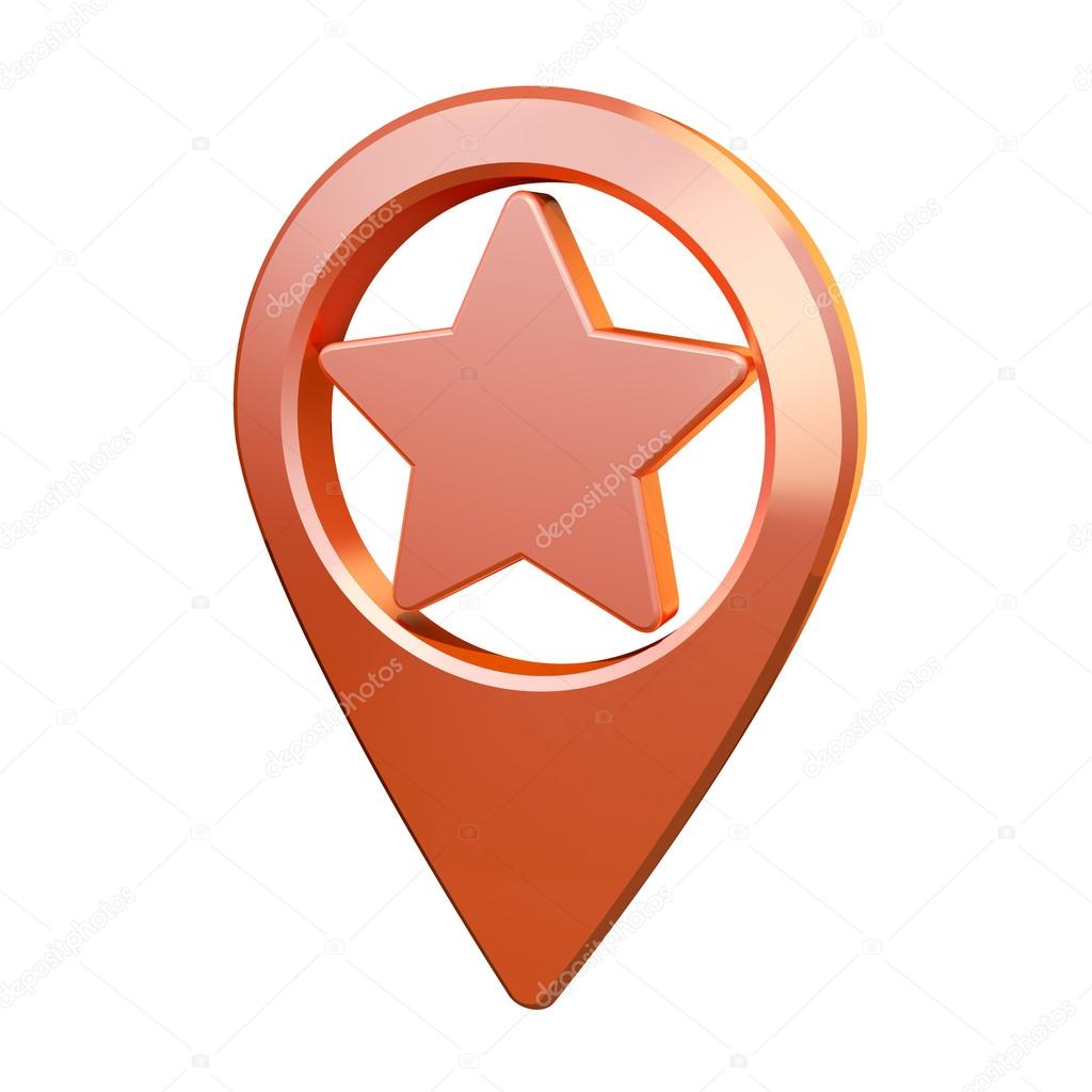 Orange map pin icon. Star or favorite icon
