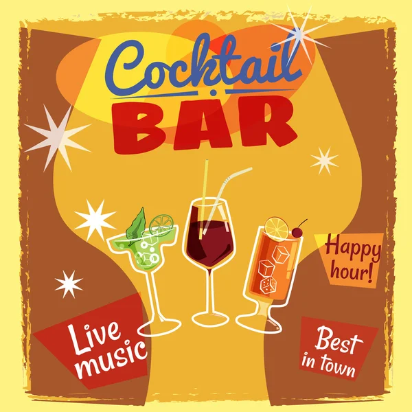 Cocktail bar, invitation, flyer, dessin animé, bannière, illustration vectorielle — Image vectorielle