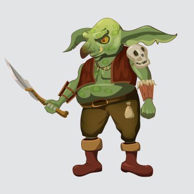 Orc, character, computer games, dagger, Cartoon, vector illustration clipart
