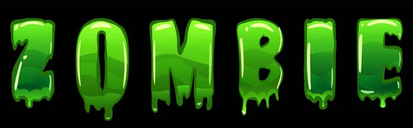 Zombie texto logo diseño verde limo estilo Halloween aterrador efecto letras. Ilustración aislada vectorial — Vector de stock