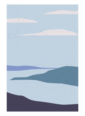 Manzara Soyut Modern Çağdaş arka plan deniz okyanusu. Dağlar, tepeler, dalgalar. Vektör illüstrasyon trend sanat düz minimalist şablon poster dekor