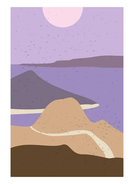 Manzara Soyut Modern Çağdaş arka plan deniz okyanusu. Dağlar, tepeler, dalgalar. Vektör illüstrasyon trend sanat düz minimalist şablon poster dekor — Stok Vektör