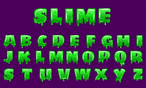 Slime Font zielony bąbelki toksyczne formy. Liczby liter. Ilustracja stylu wektor kreskówki — Wektor stockowy