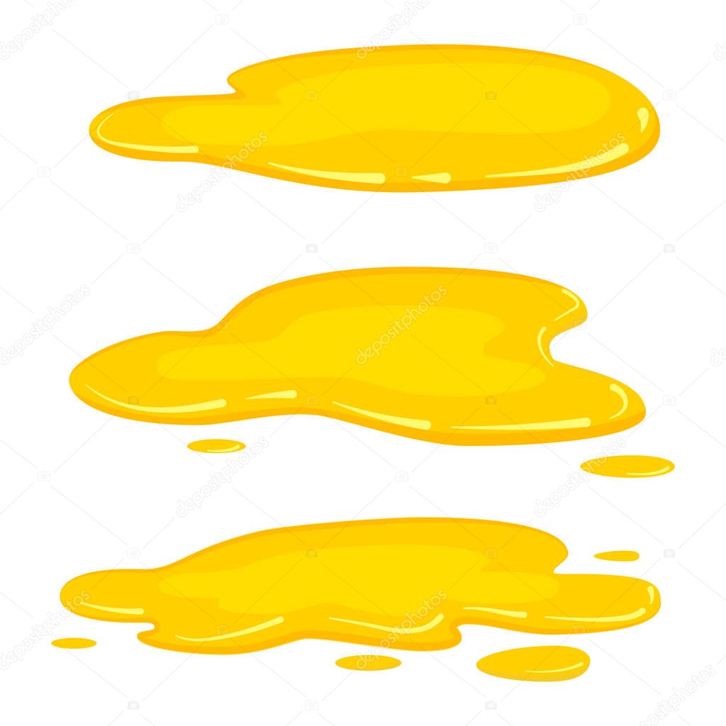 Set Puddles yellow oil, olive oil, honey, liquid gold, vector, cartoon style, isolated, illustration, on a white background