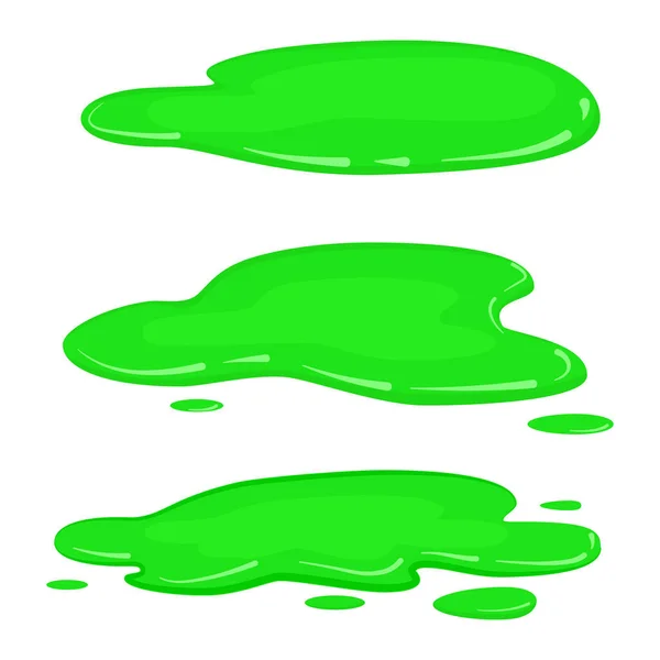 Set Puddles limo verde, molde tóxico líquido, vector, estilo de dibujos animados, aislado, ilustración, sobre un fondo blanco — Vector de stock