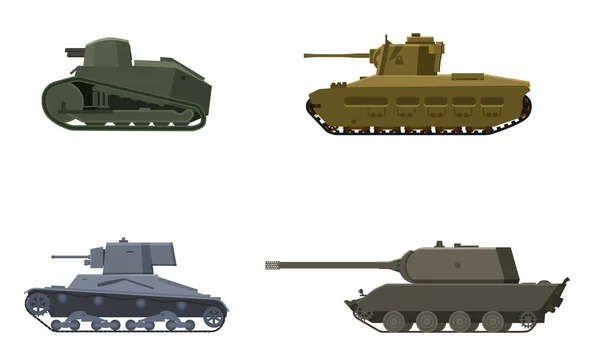 Set Tank Américain Allemand Grande-Bretagne Français Seconde Guerre mondiale. Armée militaire guerre des machines, arme, symbole de bataille silhouette vue de côté icône. Illustration vectorielle isolée — Image vectorielle