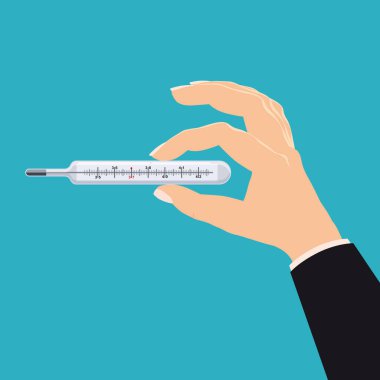 Merkür Termometresi ilacı. Şablon sancak vektör illüstrasyonu izole çizgi film düz biçimi