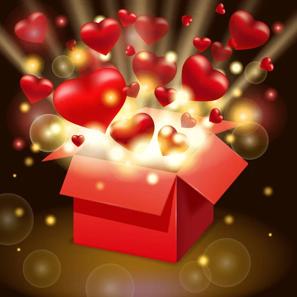 Christmas sweet gift box. Explosion of paper confetti. Open 3d-red