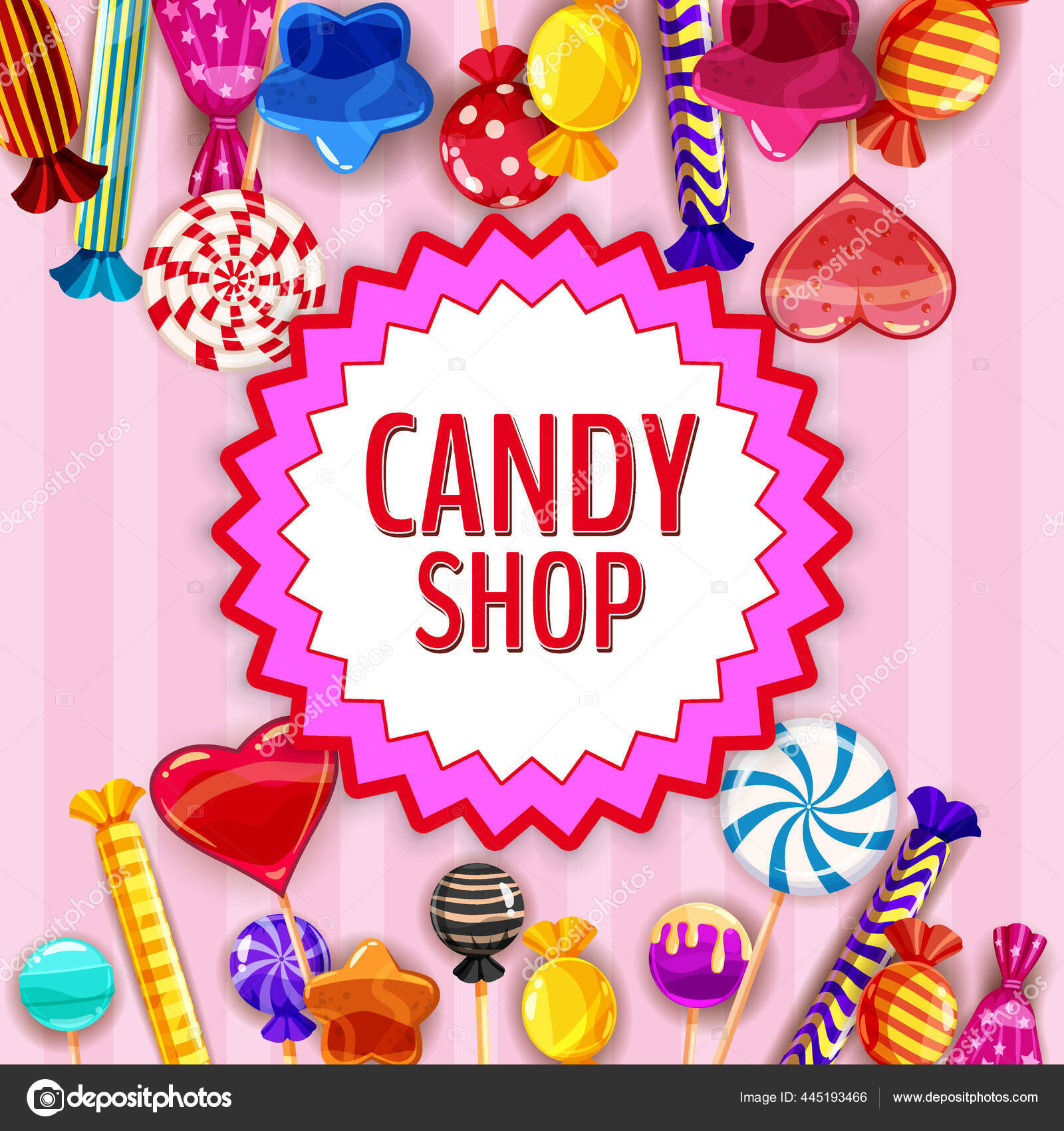 Candy Shop Шаблон Набор Различных Цветов Конфет, Леденцы, Сладости.