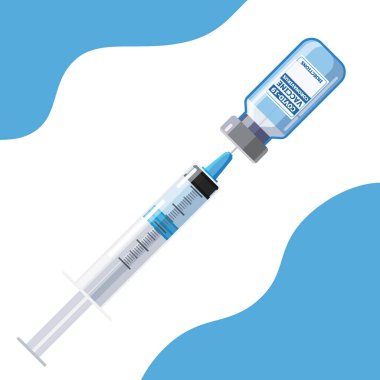 Covid-19 koronavirüs aşısı konsept pankartı. Aşı tedavisi ve aşı şişesi için şırınga enjeksiyon aleti. Coronavirus covid-19 için tedavi, provensiyon ya da mücadele. Vektör illüstrasyonu