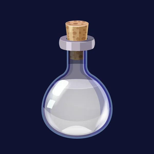 Láhev s tekutým bílým lektvarem magie elixír hry ikona GUI. Vektorová ilustrace pro aplikace hry uživatelské rozhraní izolovaný kreslený styl — Stockový vektor