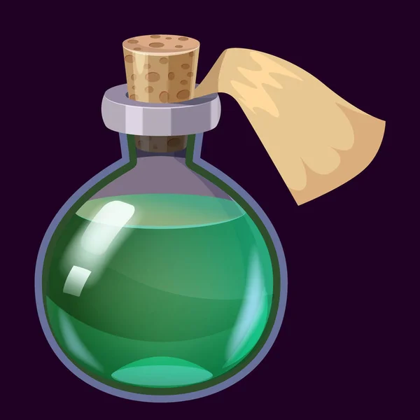 ボトル液体薬魔法のエリキシルカラフルです。アプリゲームユーザーインターフェイス用のゲームアイコンGUI 。ベクトル図孤立した漫画スタイル — ストックベクタ