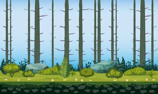 Waldlandschaft Baumstämme horizontal nahtlosen Hintergrund für Spiele-Apps, Design. Natur Wälder, Bäume, Sträucher, Flora, Vektoren — Stockvektor