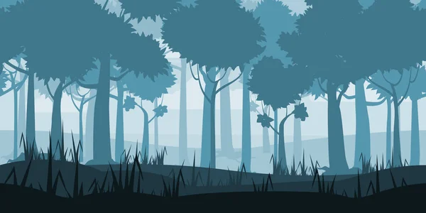 Jungle Tropical Forest landschap horizontale naadloze achtergrond voor games apps, design. Natuurbossen, bomen, struiken, flora, vector — Stockvector