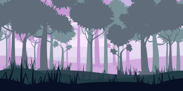 정글 열 대 우림의 가로축 풍경 게임 앱 과 디자인의 바다 가없는 배경. 자연의 숲, 나무, 관목, 식물, — 스톡 벡터