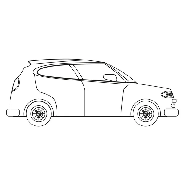 Hatchback dibujo del contorno del coche, concepto lineal. Transporte de automóviles ilustración vista lateral, vector aislado — Archivo Imágenes Vectoriales