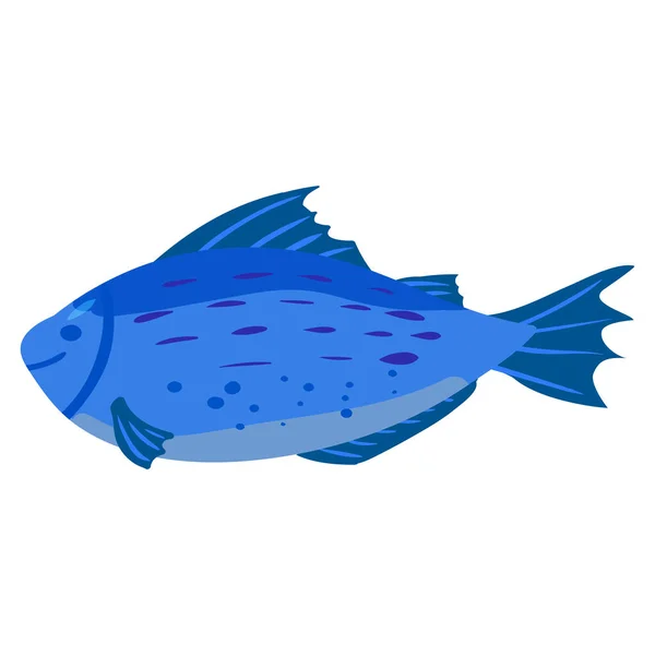 Ikan biru, produk nutrisi organik alami yang sehat. Vektor kartun datar trendi tangan digambar terisolasi - Stok Vektor