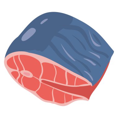 Somon, dilim, doğal sağlıklı organik beslenme ürünü. Vektör karalama çizgi filmi düz moda çizim eli izole edildi