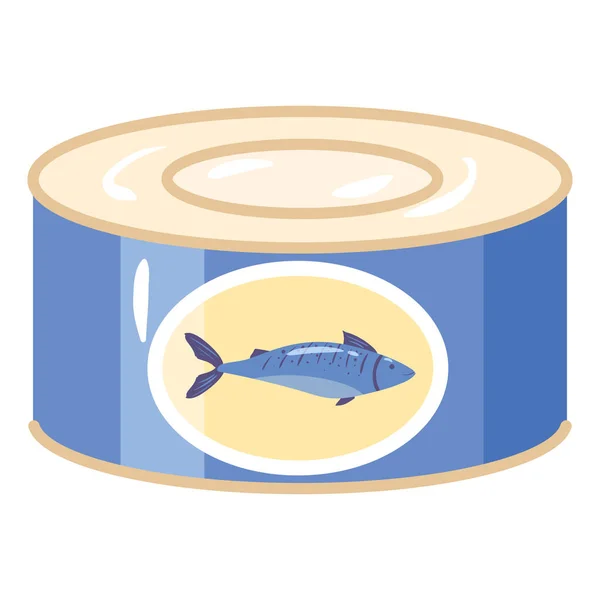 Pescado enlatado, producto natural de nutrición orgánica saludable. Vector doodle dibujos animados plana de moda ilustración dibujado a mano aislado — Vector de stock