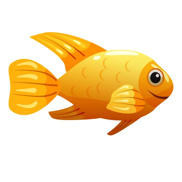 Pesce giallo tropicale, barriera corallina animale da compagnia esotico. Acquario vita di mare, vettoriale illstartion stile cartone animato — Vettoriale Stock