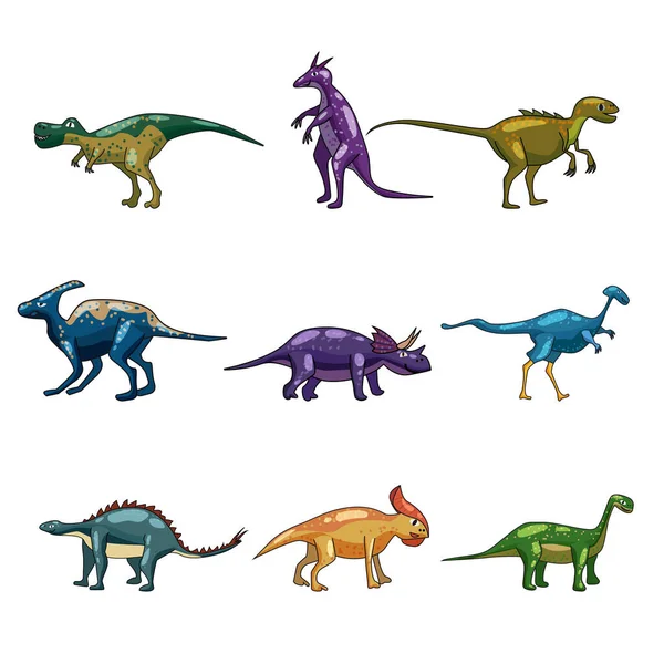 Set funny prehistoric dinosaurus Tyrannosaurus, Triceratops, Stegosaurus, Brontosaurus. Collection ancient wild monsters reptiles cartoon style. Vector isolated — Image vectorielle