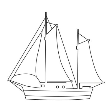 Yelkenli hattı simgesi logo tasarımı denizciler, çiş teknesi, gemi, yan görüş. Vektör çizimi basit element simgesi