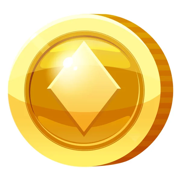 Medalla de Oro Moneda Panderetas símbolo. Golden token para juegos, elemento activo de interfaz de usuario. Ilustración vectorial — Vector de stock