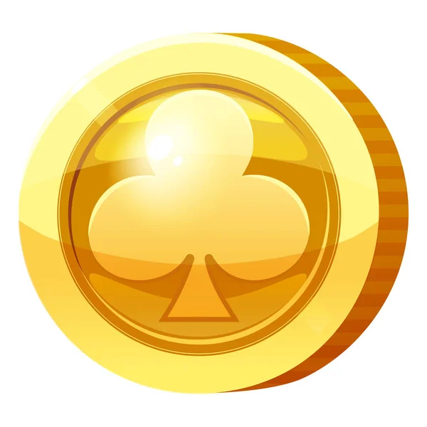Medalla de Oro Símbolo de Clubes de Moneda. Golden token para juegos, elemento activo de interfaz de usuario. Ilustración vectorial — Vector de stock
