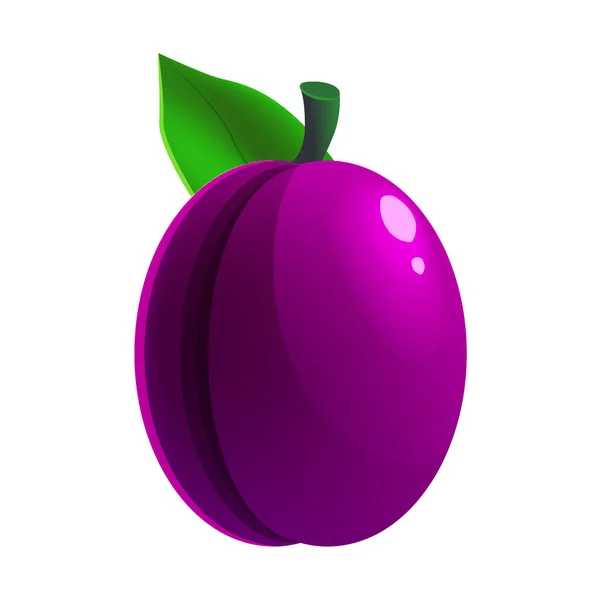 Ciruela madura fruta entera orgánica fresca, color púrpura, icono. Icono de símbolo de ilustración vectorial de dibujos animados — Archivo Imágenes Vectoriales