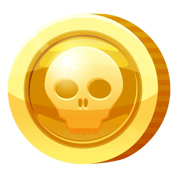 Gold Medal Coin Scull symbol. Golden token for games, user interface asset element. Vector illustration — Vector de stock