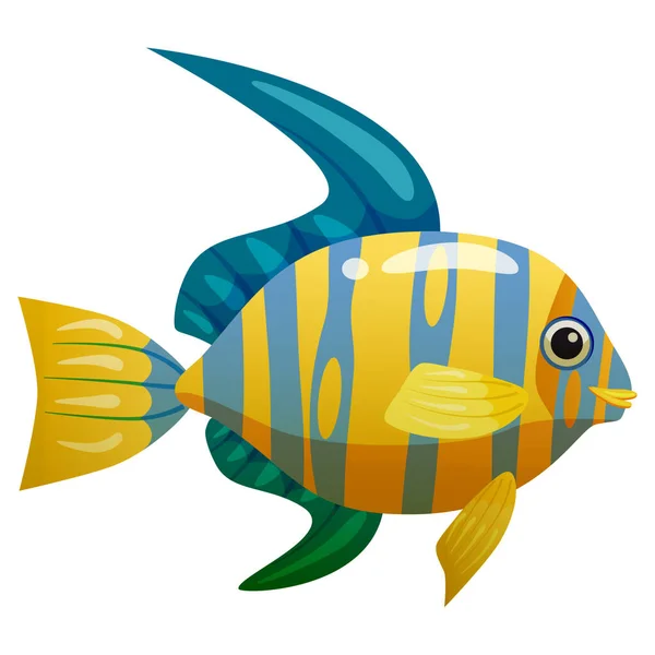 Peixe azul amarelo tropical, recife de coral animal de estimação exótico. Vida marinha do aquário, estilo cartoon vector illustartion — Vetor de Stock