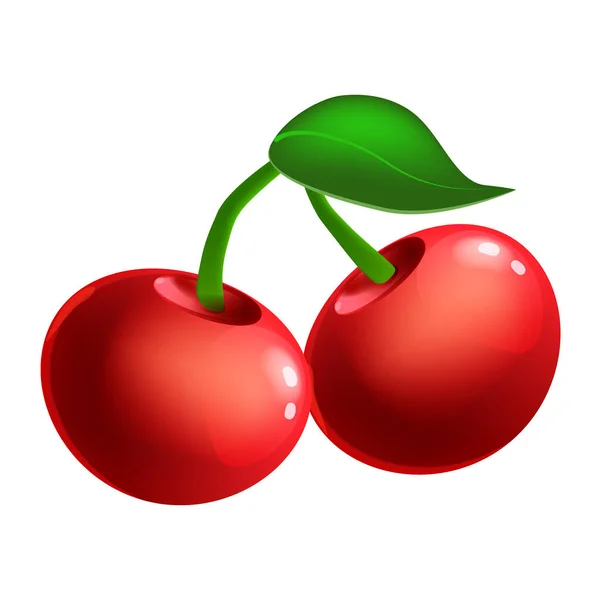 Körsbär mogna bär, frukt hela färska ekologiska, röd färg, ikon. Vektor illustration symbol ikon tecknad film — Stock vektor