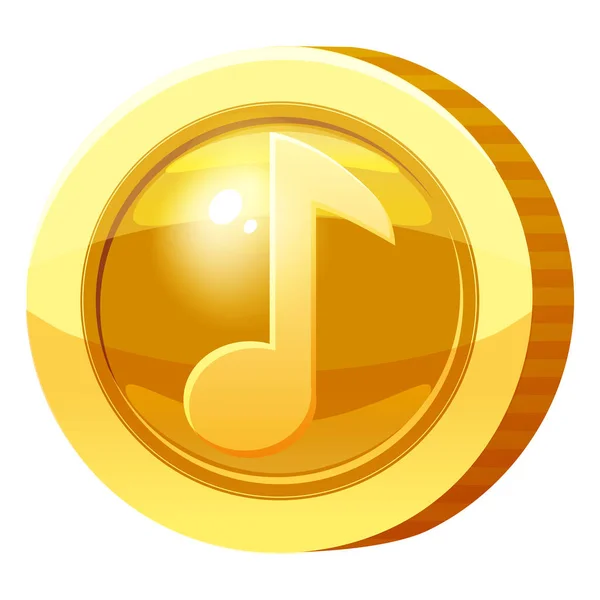 Moneda de medalla de oro Símbolo de nota musical. Golden token para juegos, elemento activo de interfaz de usuario. Ilustración vectorial — Vector de stock