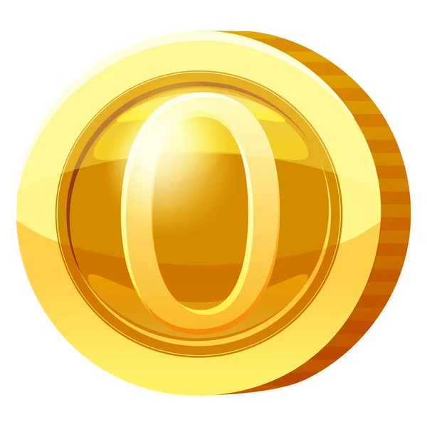 Goldmedaillen-Münze Nummer 0 Symbol. Golden Token für Spiele, Benutzeroberfläche Asset-Element. Vektorillustration — Stockvektor