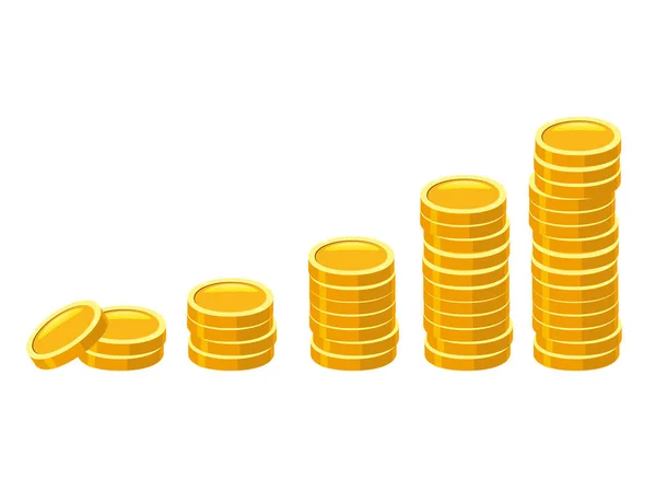 Gold Coins stack. Piles of golden money icon stacked in stacks like income graph financial currencies stocks. Vector cartoon style illustration — Stockový vektor