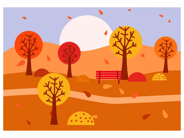 Paisaje de otoño. Árboles con hojas amarillas de colores. Parque de árboles y arbustos de otoño, bosque. Ilustración vectorial estilo plano mínimo — Archivo Imágenes Vectoriales