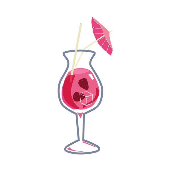 Cocktail bebidas alcoólicas com morango e decoração ícone guarda-chuva. Bebida de verão, desenho animado ilustração vetorial — Vetor de Stock