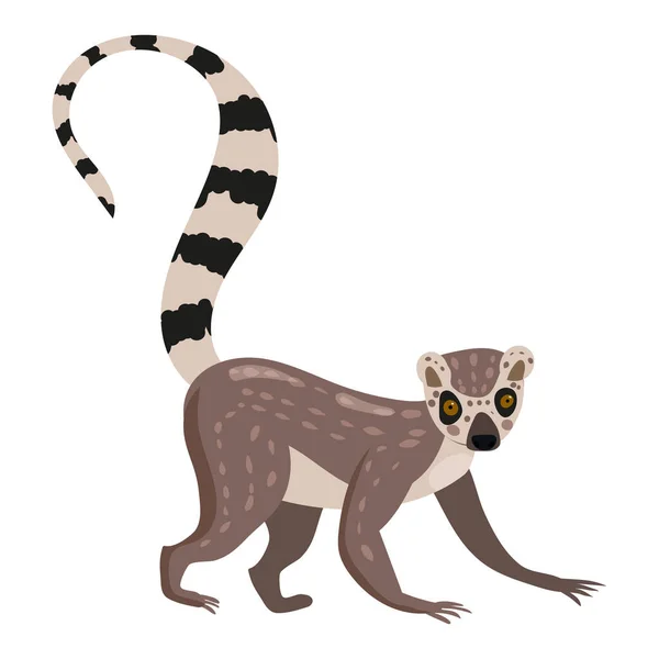 Lemur carino esotico Madagascar scimmia animale, anello coda. Illustrazione vettoriale stile cartone animato — Vettoriale Stock