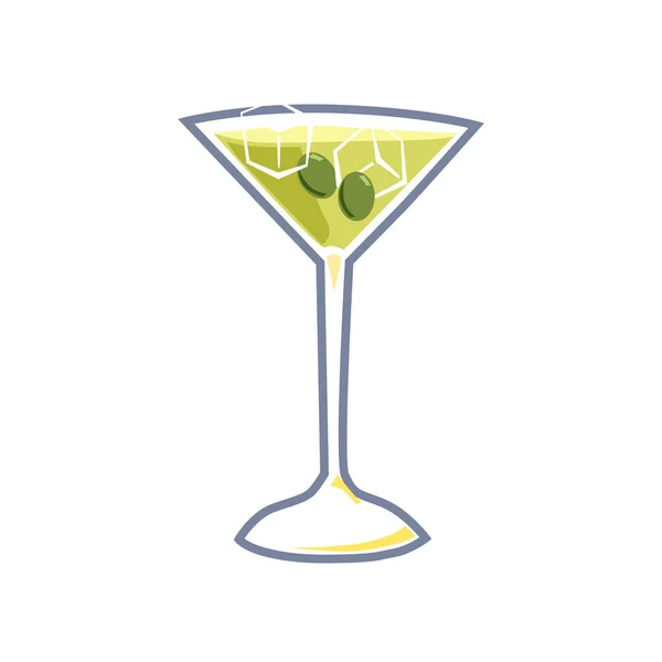 Cocktail Manhattan bebidas alcoólicas com ícone de azeitonas. Bebida de verão, desenho animado ilustração vetorial — Vetor de Stock