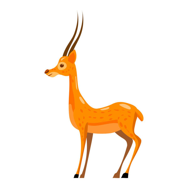 Antelope african, long horns, mammal wild animal, gaselle. Vector illustration cartoon style