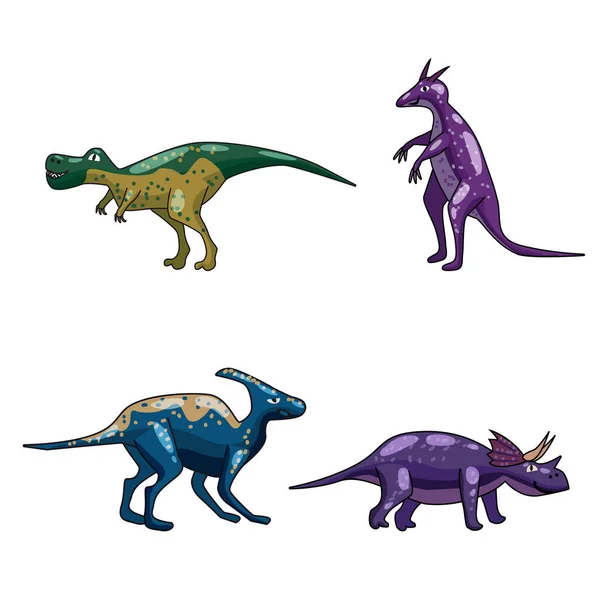 Sätt roliga förhistoriska dinosaurus Tyrannosaurus, Triceratops. Samling gamla vilda monster reptiler tecknad stil. Vektor isolerad — Stock vektor
