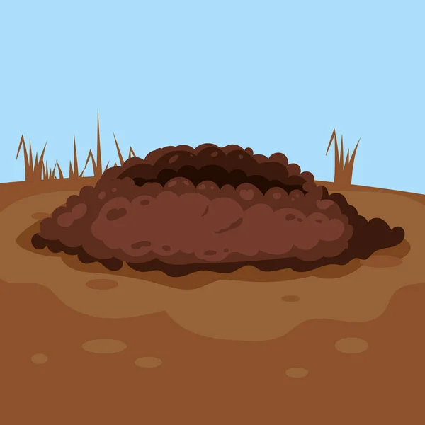 Buraco animal no chão, toca, pilha de terra. Ilustração vetorial estilo cartoon — Vetor de Stock